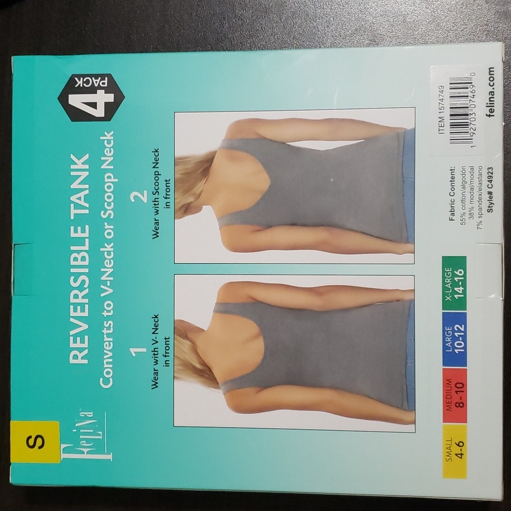 4 Pack Felina, Ladies Reversible Tank, Converts to V-Neck or Scoop Neck. - Picture 4 of 7
